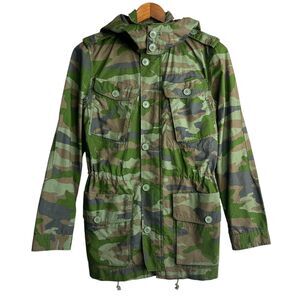 J. Crew Jacket Womens XS Boyfriend Fatigue Hooded Camouflage camo army zip New